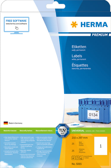 Herma-Premium Label A4 210x297 White 25 Sheets Pack-5065