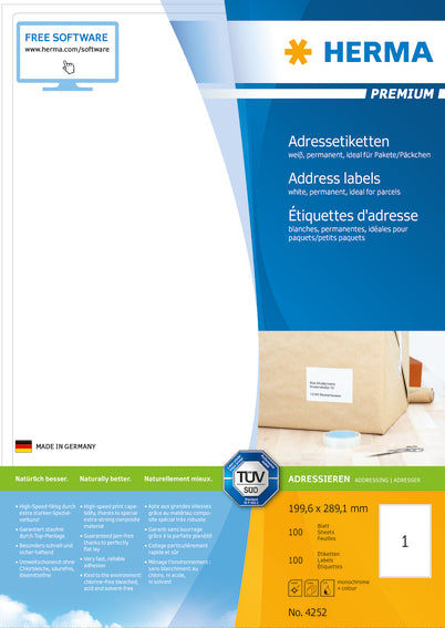 Herma-Premium Label A4 199.6x289.1 White 100 Sheets Pack-4252