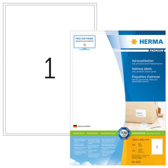 Herma-Premium Label A4 199.6x289.1 White 100 Sheets Pack-4252