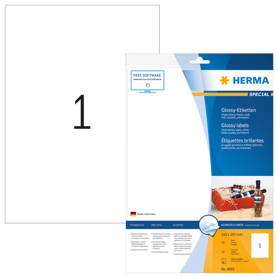 Herma-High Gloss Inkjet Label White A4 210x297mm Pack of 10 Labels-8895