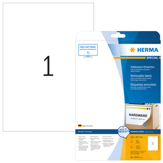 Herma-Premium Removable Label A4 White 210x297mm 25 Sheets Pack-10021