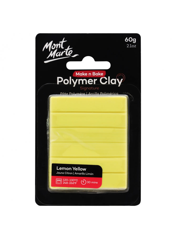 Mont Marte-Polymer Clay Make N Bake 60g Lemon Yellow-MMSP6014