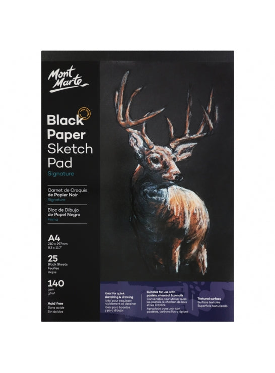 Mont Marte-Sketch Pad Black Paper A4 140gsm 25 Sheet-MSB0060