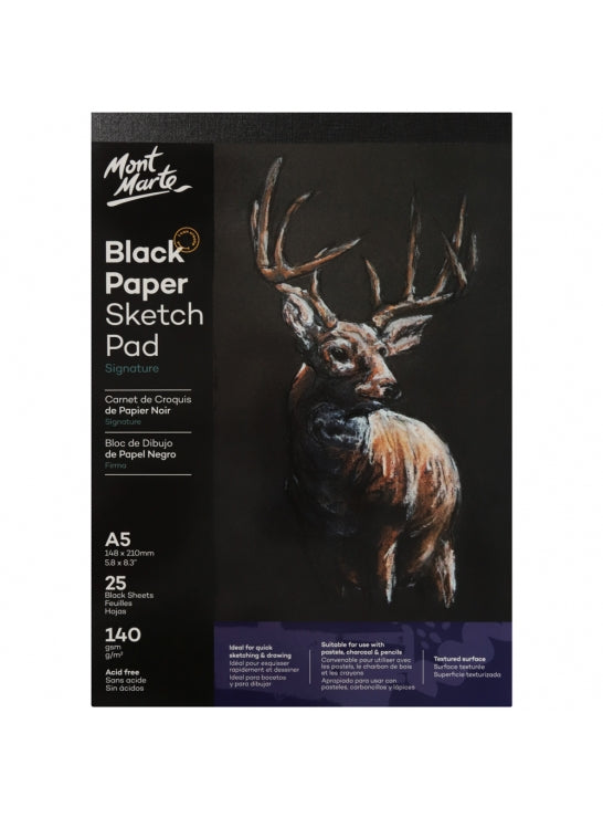 Mont Marte-Sketch Pad Black Paper A5 140gsm 25 Sheet-MSB0061