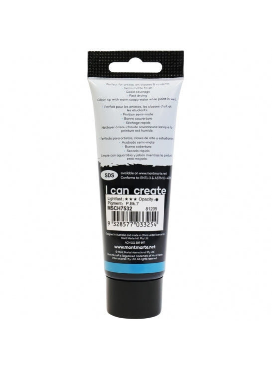 Mont Marte-Acrylic Color 75ml Lamp Black-MSCH7532