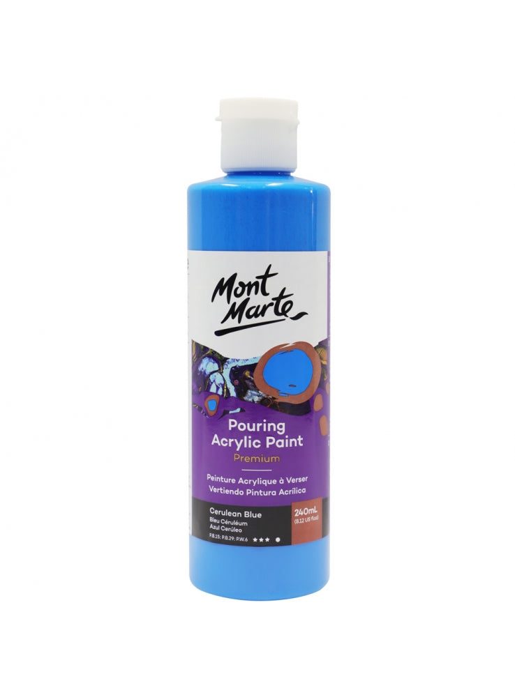 Mont Marte-Pouring Acrylic Paint 240ml Cerulean Blue-PMPP0017