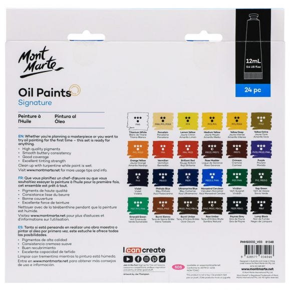 Mont Marte-Oil Color Tube 24 Color X 12ml-PMHS0032