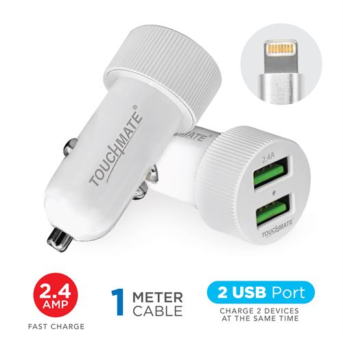 TOUCHMATE DUAL USB CAR CHARGER WITH LIGHTNING CABLE