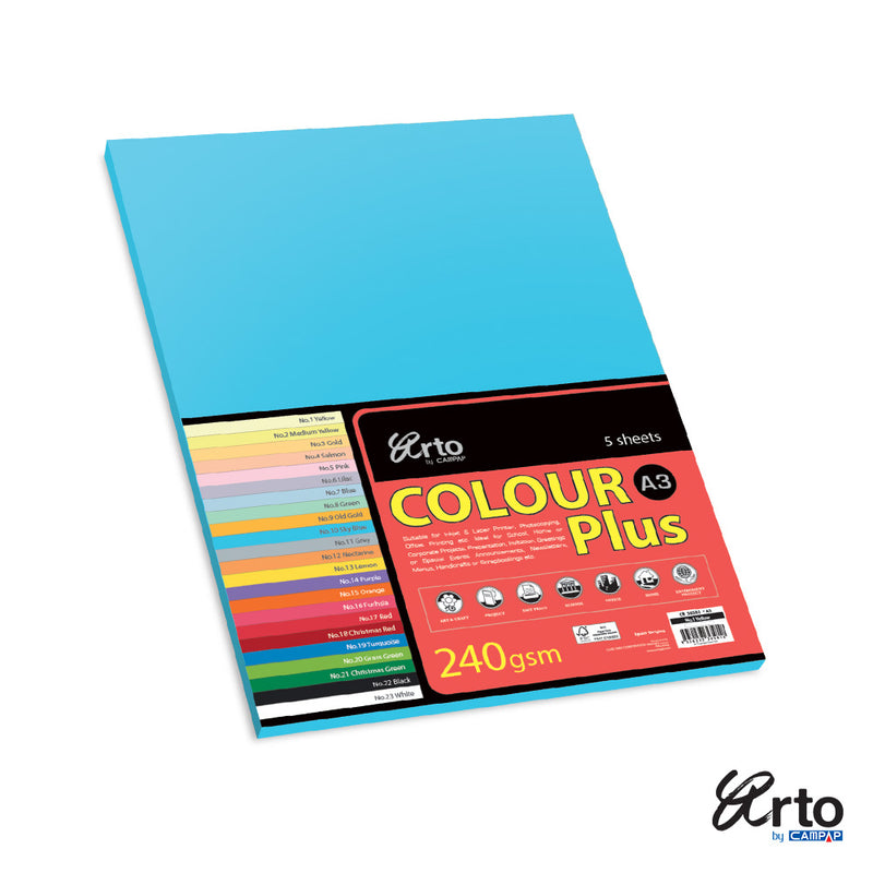 Bristol Color Card A3 240gsm 5 sheets Sky Blue-36590