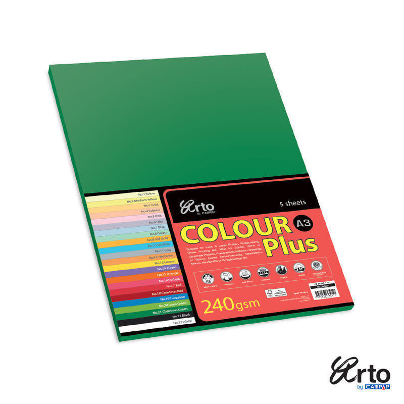 Bristol Color Card A3 240gsm 5 sheets Green-36601