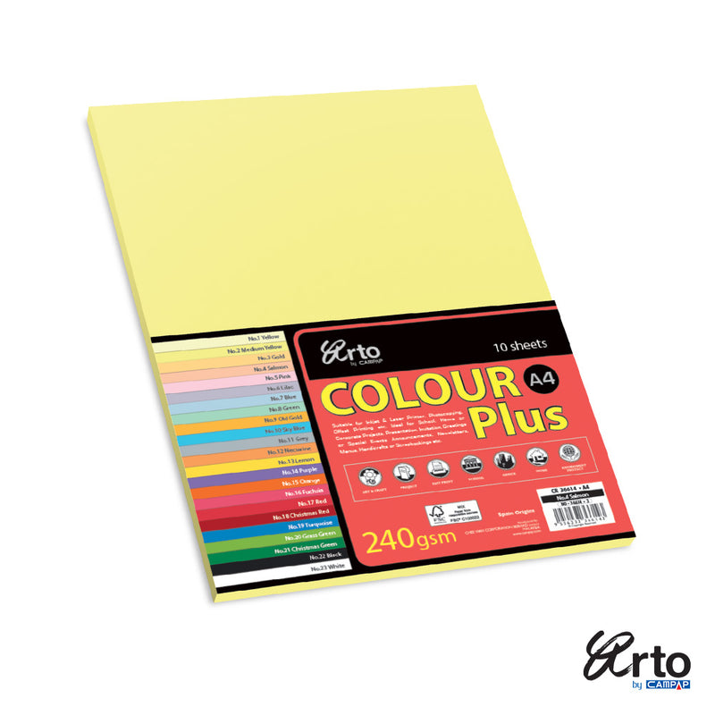 Bristol Color Card A4 240gsm 10 sheets Pastel Yellow-36612