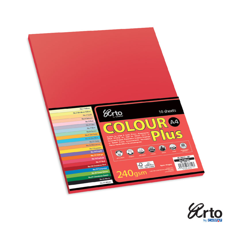 Bristol Color Card A4 240gsm 10 sheets Red-36627